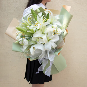 来一客鲜花速递11朵香水百合花束生日礼物送母亲长辈全国同城配送11朵白百合花束A款	