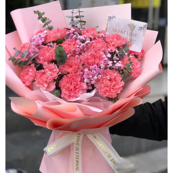 鲜花情母亲节同城配送康乃馨花束生日礼物送长辈妈妈祝福当地花店送花19朵粉色康乃馨满天星花束同城配送支持预约日期	